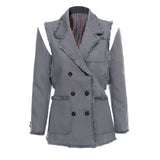 25 New Personality Tuxedo Side Side Shoulder Buckle Suit Broken Sleeve Ash Spliced Long-Sleeved Coat 1167 HZ1208