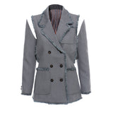 25 New Personality Tuxedo Side Side Shoulder Buckle Suit Broken Sleeve Ash Spliced Long-Sleeved Coat 1167 HZ1208