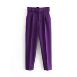 Spring 2025 New ñÞÖå Multi-Colored Harun Pants Casual Solid-Colored Small-Footed Women's Trousers Belt HZ1208