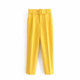 Spring 2025 New ñÞÖå Multi-Colored Harun Pants Casual Solid-Colored Small-Footed Women's Trousers Belt HZ1208