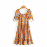 2025 Women's Gold Tea Flower Chest With Short-Sleeved Dress 8679 HZ1208