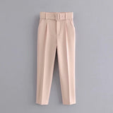 Spring 2025 New ñÞÖå Multi-Colored Harun Pants Casual Solid-Colored Small-Footed Women's Trousers Belt HZ1208