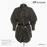 25 New Plaid Shirt Women's New Loose Korean Version Of The Retro Belt With Long Shirt Skirt 1404 HZ1208