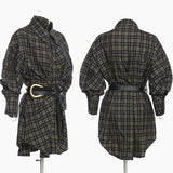 25 New Plaid Shirt Women's New Loose Korean Version Of The Retro Belt With Long Shirt Skirt 1404 HZ1208