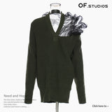 25 Autumn And Winter Belgian Personality Autumn And Winter Three-Dimensional Mesh Splicing Large Velvet Wool V Collared Sweater 1410 HZ1208