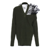 25 Autumn And Winter Belgian Personality Autumn And Winter Three-Dimensional Mesh Splicing Large Velvet Wool V Collared Sweater 1410 HZ1208