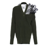 25 Autumn And Winter Belgian Personality Autumn And Winter Three-Dimensional Mesh Splicing Large Velvet Wool V Collared Sweater 1410 HZ1208