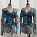 Millennial Babes Tie-Dye Net Yarn Sunscreen Cardigan Two Sets Of Sling Vest + Long-Sleeved Shirt Top 8056 HZ1208