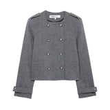 Autumn And Winter New Buckle Blended Coat 0034250 Wide Folded Skirt 0034251 HZ1208