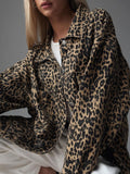 2025 New Retro Leopard Print Niche Collar Denim Jacket Spring Fashion Loose Trend Jacket HZ1208