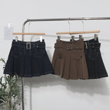 Real Shooting Hottie Retro Bright Line Dress Women Walk Light 100-Fold Skirt High-Rise Thin A Short Skirt 8201 HZ1208