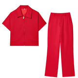 Summer New Women's Collar Short-Sleeved Short Coat Straight Trousers 8491053 8491054 HZ1208