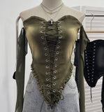 Hottie Sexy Tset Blouse Irregular Cowboy Splicing Mesh Yarn Tie With Short T-Shirt 6105 HZ1208