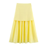 Summer New Gold Button Knitted Vest Small Folding Splicing Skirt Set HZ1208