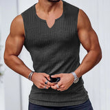 Summer Knitting Vertical Stripe Fitness And Leisure Vest Men's I-Word V-Neck Wide Shoulder Vest HZ1208