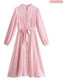 2025 Women's Body Texture Collar Long-Sleeved Dress 4960 HZ1208