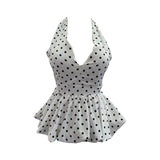 Purely Want To Show The Back Hanging Neck Tie With Wave Point Sling Vest Skirt Sleeveless Doll Shirt Short Top 9230 HZ1208