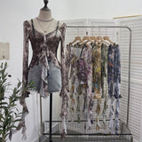 French Retro Oil Painting Wind Dyed Lotus Leaf Side Sling T-Shirts Long Sleeves Drifting Coat 2658 HZ1208