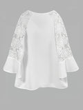 Women's T-Shirt White Seven-Sleeved Lace Splicing Round Tie Solid Color Shirt Woman HZ1208