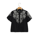 2025 Women's New Bubble Sleeve Embroidered Short-Sleeved Shirt 2595 HZ1208