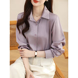 Spring And Autumn 2025 New Advanced Sensational Anti-Floored Wrinkled-Faced Shirt For Women's French Leisure Career Commuting Shirt HZ1208