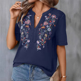 Short-Sleeved Embroidered Top Women's Literary And Art Retro Shirt Women Loose Temperament 2025 Summer New HZ1208