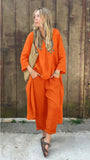 2025 Explosion. Women's Casual Cotton Set Long-Sleeved Round Collar Trousers Casual Set HZ1208