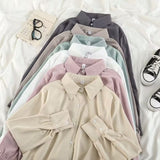 Standing Lady Shirt Spring And Autumn New Korean Version Of Loose Simple Plain Color Bhism Color Feeling Long-Sleeved Shirt HZ1208