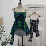 Real Shooting Irregular Skirt Lattice Sling Vest Women's Summer Design Sleeveless Top 9151 HZ1208