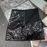 Real Shooting Heavy Industry Flash Shiny Piece High Waist Thin A Short Skirt Picts Anti-Walking Bag Hip Step Skirt 8108 HZ1208