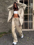 High Street Style Old Print Zip-Up Hoodie Sports Suit Women Loose Comfortable Street Out Of The Street HZ1208