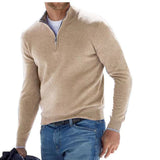 2025 New Autumn Long Sleeve V-Neck Wool Woolen Zip-Up Men's Casual Polo Shirt HZ1208