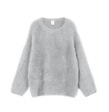 Hot Selling Pure Color Imitation Marten Netted Round Sweater Women 2025 New Soft Knitting Base Model HZ1208