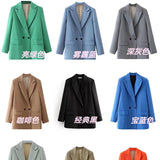Spring And Summer 2025 New Simple Loose Double-Dbuted Blazer Women's Spring And Autumn Dress New Suit HZ1208