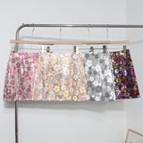 French Heavy Industry Lighting Flowers A-Word Skirt High Waist Thin Ass Anti-Light Short Skirt Women 8158 HZ1208