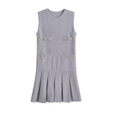 Z Women's Clothing 2025 Summer New College Wind Age Reduction Wide Fold Knitted Mini Dress 3859025 HZ1208