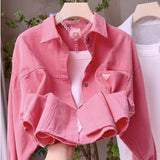 Candy-Colored Sweet Little Solo Collar Shirt Women's Spring And Autumn Korean Version Of Loose Casual Shirt Top Short Coat HZ1208