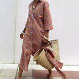 2025Wish Explosion Autumn Five-Sleeve Striped Sides On Both Sides Of The Fork Shirt Dress Woman HZ1208