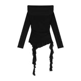 2025 Sweet Spicy Sister Wind Lotus Leaf Side Splicing A Word Shoulder Long-Sleeved T-Shirt Girl Slimmed Hottie Autumn Dress HZ1208