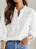 White Embroidered Shirt Women's Seven Sleeves 2025 Summer New T-Shirt Commuting Temperament Solid Color Shirt Top HZ1208