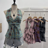 2025 New Bow Design V-Neck Sexy Hanging Neck Sling Vest Sleeveless Top 9237 HZ1208