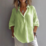 Spring And Summer 2025 New Solid Color Casual Loose Button V-Neck Shirt Shirt Woman HZ1208
