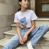 2025 Summer Abstract Aesthetic Print T-Shirt Women's Cotton Soft Loose Basic Top Ins T-Shirt HZ1208