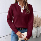 Temperament V-Neck Long-Sleeved Open-Shirted Women's Sweater Bump-Colored Bag Side With Pocket Casual Coat HZ1208