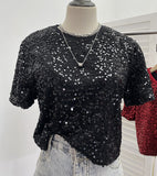 Red Lidg Short-Sleeved T-Shirt Woman 2025 Spring Dresses Loose Lime Bling Blouse 1059 HZ1208