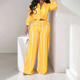 2025 New Women's Striped Long-Sleeved Shirt Trousers Fashion Suit Women's Two Sets HZ1208