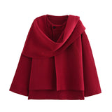 Autumn New With Asymmetric Scarf Short Loose Knit Coat HZ1208
