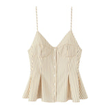 6013-2025 New Women's Dress V-Neck Buckle Solid-Colored Folded Slings Top Women's Style HZ1208