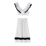 2025 Summer New Fashion Casual Crash V-Necked Lotus Side Dress Half-Dress Suit Woman HZ1208