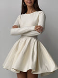 2025 Round Collar Waist Knitted Dress Women's High-End Ins Windy Folded Sweater Dress HZ1208
